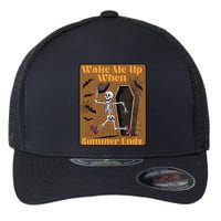 Wake Me Up When Summer Ends Funny Skeleton Running Halloween Flexfit Unipanel Trucker Cap
