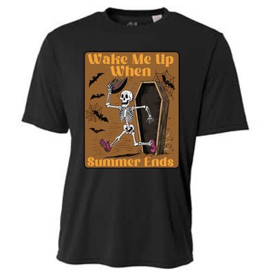 Wake Me Up When Summer Ends Funny Skeleton Running Halloween Cooling Performance Crew T-Shirt