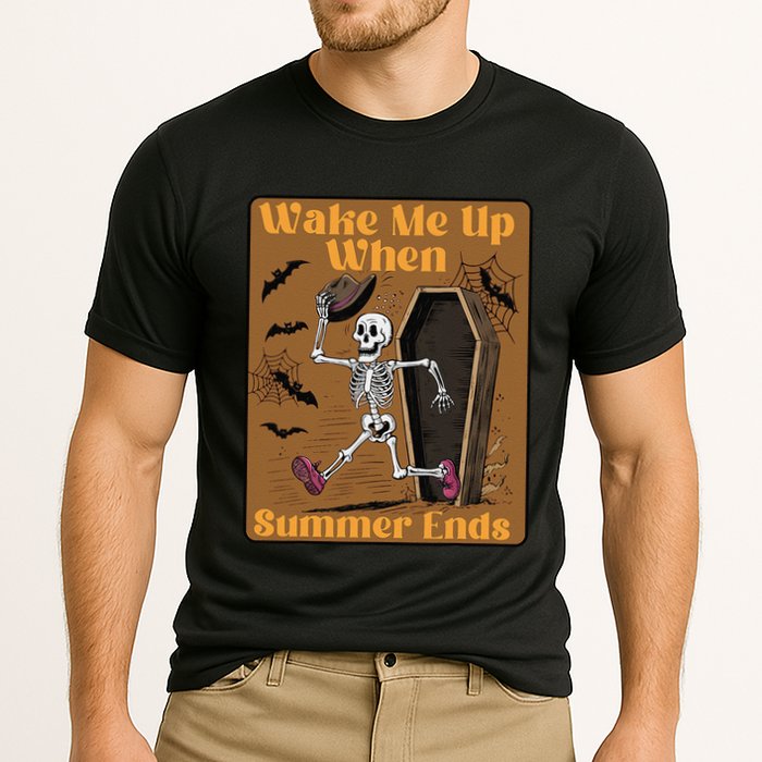 Wake Me Up When Summer Ends Funny Skeleton Running Halloween Performance Shirt