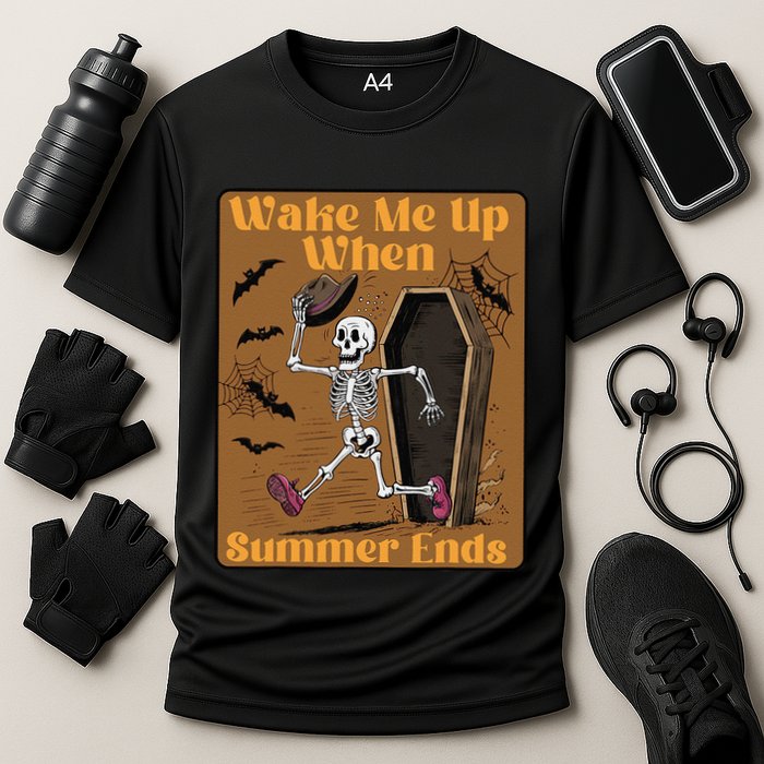 Wake Me Up When Summer Ends Funny Skeleton Running Halloween Performance Shirt