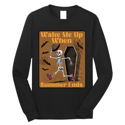 Wake Me Up When Summer Ends Funny Skeleton Running Halloween Long Sleeve Shirt