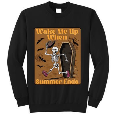 Wake Me Up When Summer Ends Funny Skeleton Running Halloween Sweatshirt