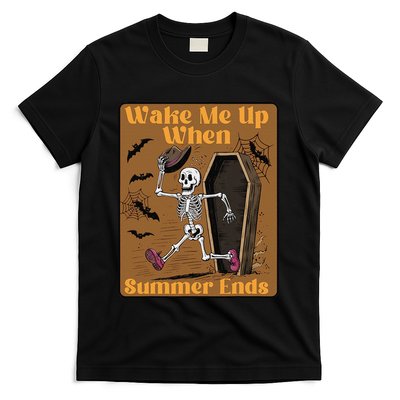 Wake Me Up When Summer Ends Funny Skeleton Running Halloween T-Shirt