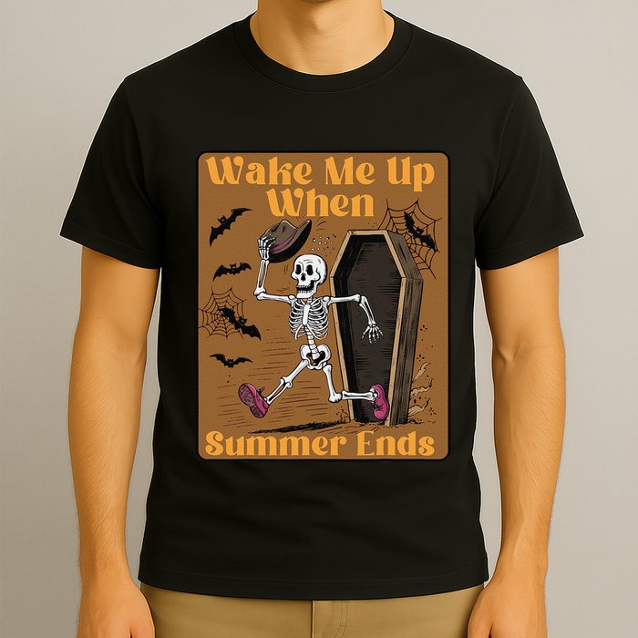 Wake Me Up When Summer Ends Funny Skeleton Running Halloween T-Shirt