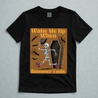 Wake Me Up When Summer Ends Funny Skeleton Running Halloween T-Shirt