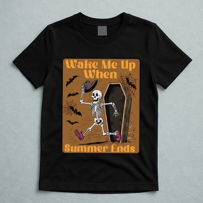 Wake Me Up When Summer Ends Funny Skeleton Running Halloween T-Shirt