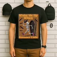 Wake Me Up When Summer Ends Funny Skeleton Running Halloween T-Shirt