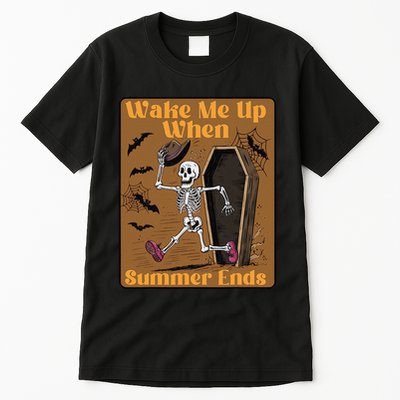 Wake Me Up When Summer Ends Funny Skeleton Running Halloween Tall T-Shirt