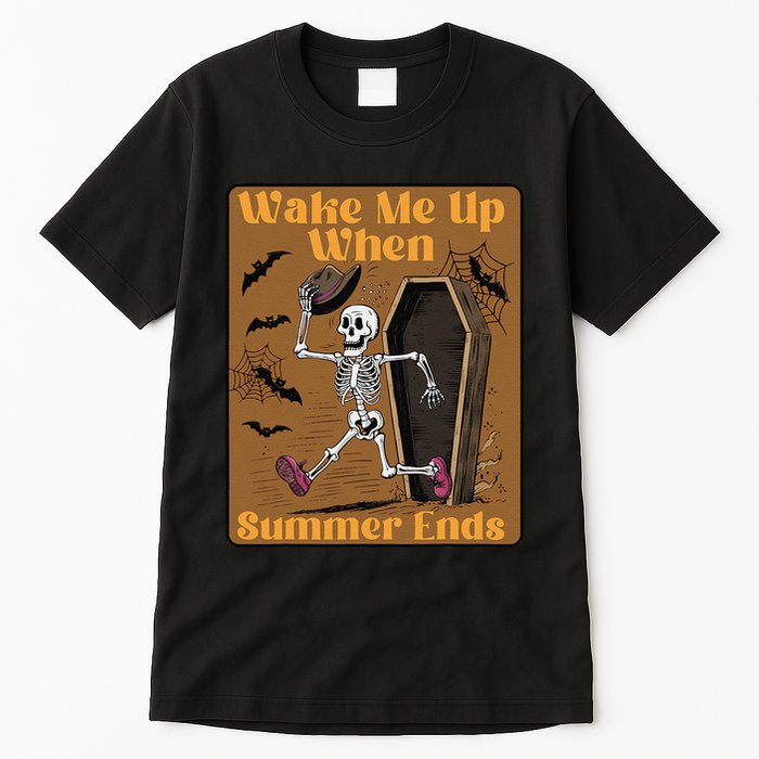 Wake Me Up When Summer Ends Funny Skeleton Running Halloween Tall T-Shirt