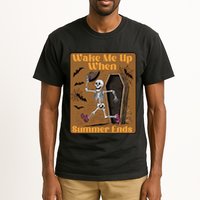 Wake Me Up When Summer Ends Funny Skeleton Running Halloween Tall T-Shirt