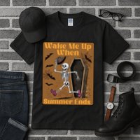 Wake Me Up When Summer Ends Funny Skeleton Running Halloween Tall T-Shirt