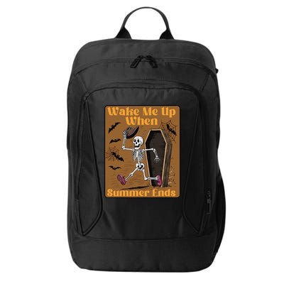 Wake Me Up When Summer Ends Funny Skeleton Running Halloween City Backpack