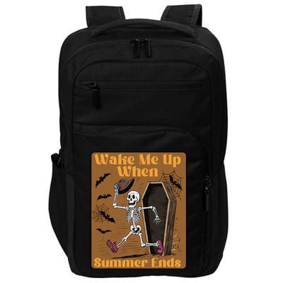 Wake Me Up When Summer Ends Funny Skeleton Running Halloween Impact Tech Backpack