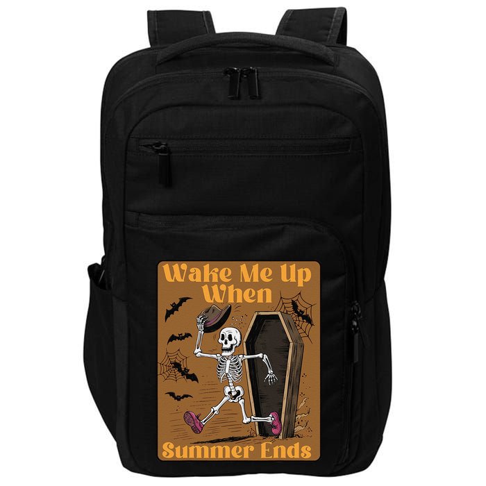 Wake Me Up When Summer Ends Funny Skeleton Running Halloween Impact Tech Backpack