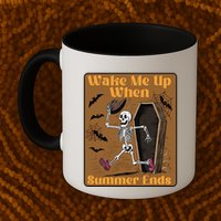 Wake Me Up When Summer Ends Funny Skeleton Running Halloween Mug