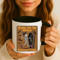 Wake Me Up When Summer Ends Funny Skeleton Running Halloween Mug