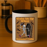 Wake Me Up When Summer Ends Funny Skeleton Running Halloween Mug