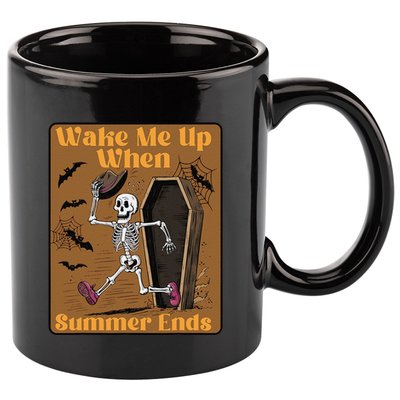 Wake Me Up When Summer Ends Funny Skeleton Running Halloween 11oz C Handle Ceramic Mug