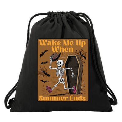 Wake Me Up When Summer Ends Funny Skeleton Running Halloween Drawstring Bag