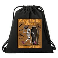 Wake Me Up When Summer Ends Funny Skeleton Running Halloween Drawstring Bag