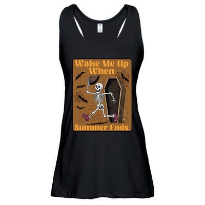 Wake Me Up When Summer Ends Funny Skeleton Running Halloween Ladies Essential Flowy Tank