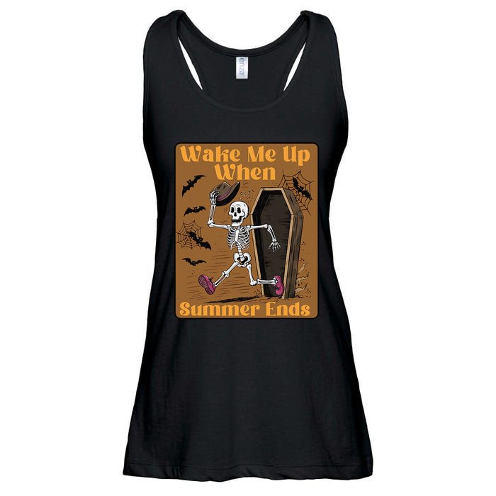 Wake Me Up When Summer Ends Funny Skeleton Running Halloween Ladies Essential Flowy Tank