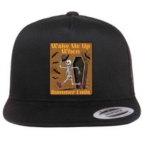 Wake Me Up When Summer Ends Funny Skeleton Running Halloween Flatbill Hat
