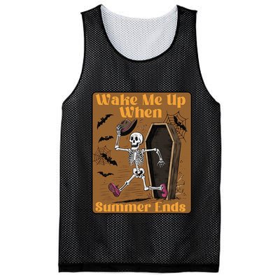 Wake Me Up When Summer Ends Funny Skeleton Running Halloween Mesh Reversible Basketball Jersey Tank