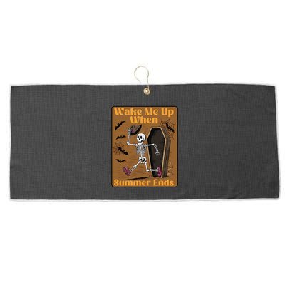 Wake Me Up When Summer Ends Funny Skeleton Running Halloween Large Microfiber Waffle Golf Towel
