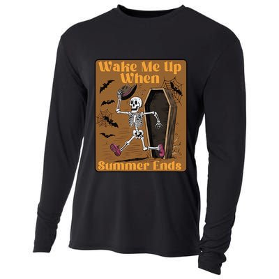 Wake Me Up When Summer Ends Funny Skeleton Running Halloween Cooling Performance Long Sleeve Crew