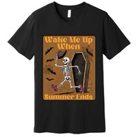 Wake Me Up When Summer Ends Funny Skeleton Running Halloween Premium T-Shirt