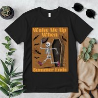 Wake Me Up When Summer Ends Funny Skeleton Running Halloween Premium T-Shirt