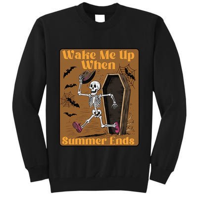 Wake Me Up When Summer Ends Funny Skeleton Running Halloween Tall Sweatshirt