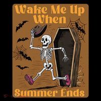 Wake Me Up When Summer Ends Funny Skeleton Running Halloween Sustainable Knit Beanie