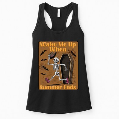 Wake Me Up When Summer Ends Funny Skeleton Running Halloween Womens Tank Top