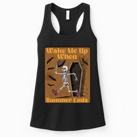 Wake Me Up When Summer Ends Funny Skeleton Running Halloween Womens Tank Top