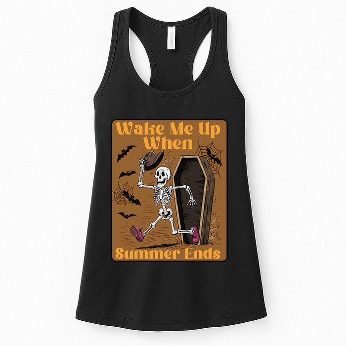 Wake Me Up When Summer Ends Funny Skeleton Running Halloween Womens Tank Top