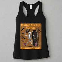 Wake Me Up When Summer Ends Funny Skeleton Running Halloween Womens Tank Top