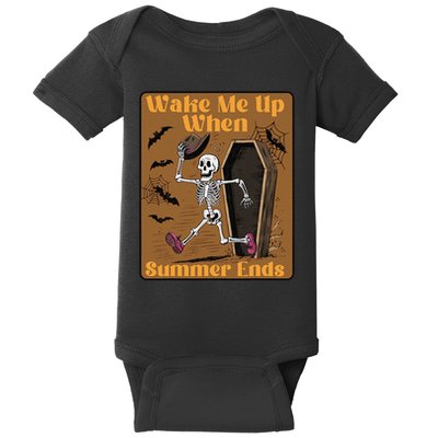 Wake Me Up When Summer Ends Funny Skeleton Running Halloween Baby Bodysuit