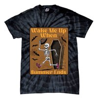 Wake Me Up When Summer Ends Funny Skeleton Running Halloween Tie-Dye T-Shirt