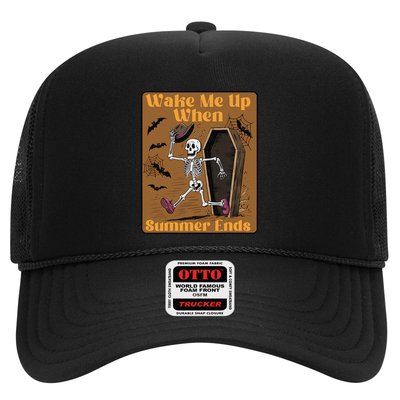 Wake Me Up When Summer Ends Funny Skeleton Running Halloween Trucker Hat