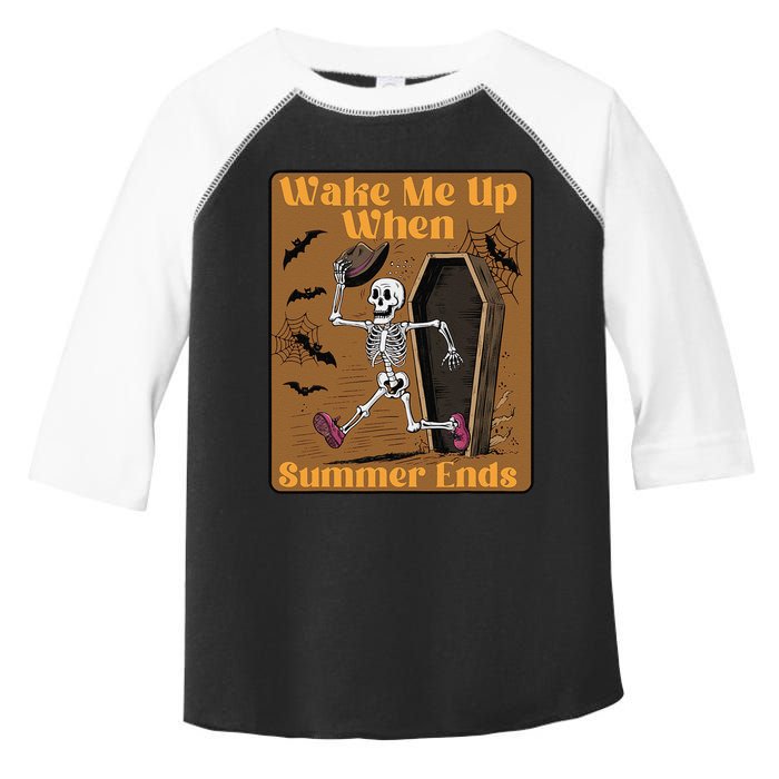 Wake Me Up When Summer Ends Funny Skeleton Running Halloween Toddler Fine Jersey T-Shirt
