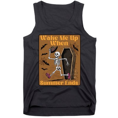 Wake Me Up When Summer Ends Funny Skeleton Running Halloween Tank Top