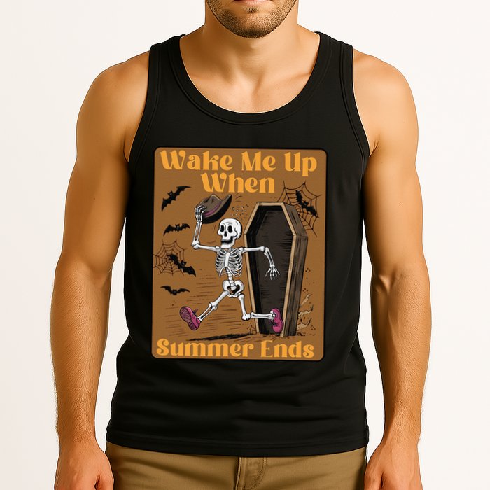 Wake Me Up When Summer Ends Funny Skeleton Running Halloween Tank Top