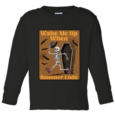Wake Me Up When Summer Ends Funny Skeleton Running Halloween Toddler Long Sleeve Shirt