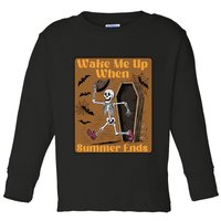 Wake Me Up When Summer Ends Funny Skeleton Running Halloween Toddler Long Sleeve Shirt