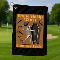 Wake Me Up When Summer Ends Funny Skeleton Running Halloween Golf Towel