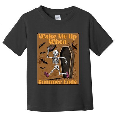 Wake Me Up When Summer Ends Funny Skeleton Running Halloween Toddler T-Shirt