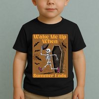 Wake Me Up When Summer Ends Funny Skeleton Running Halloween Toddler T-Shirt