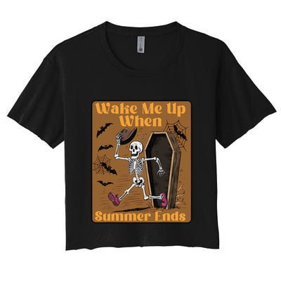 Wake Me Up When Summer Ends Funny Skeleton Running Halloween Crop Top
